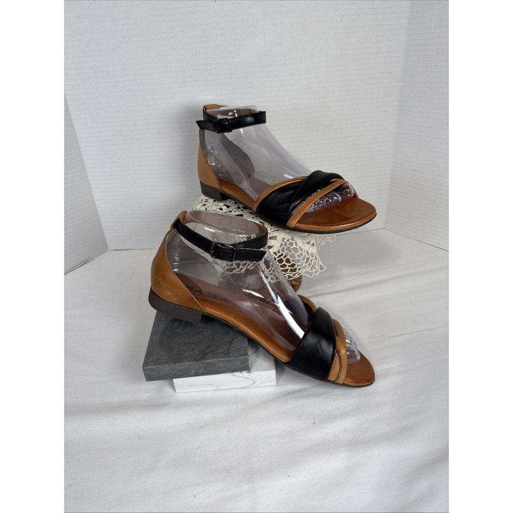 Vera Pelle MARKO' Black/ Brown Leather Strappy Sandals 37/7 US